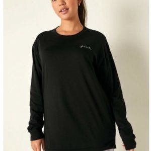 PINK Victoria’s Secret LIMITED EDITION Black Rhinestone Long Sleeve Campus Tee
